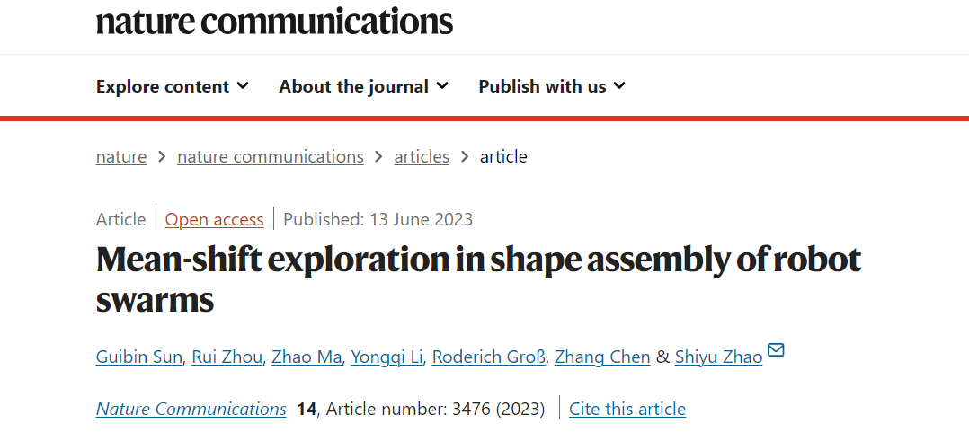 自然通讯 Mean-shift exploration in shape assembly of robot swarms