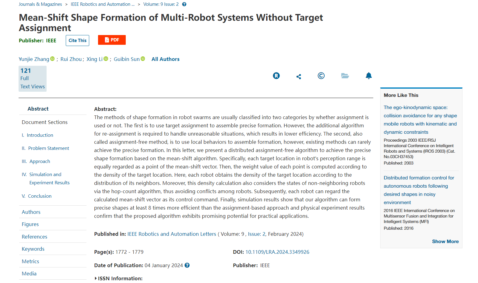 IEEE RAL 基于Mean-shift理论的多机器人系统无分配队形控制方法